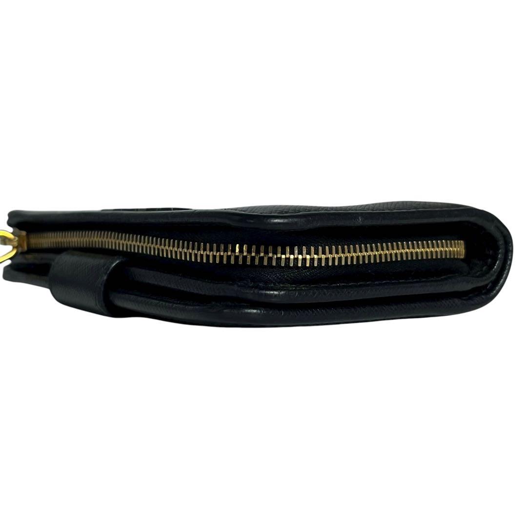 希少✨プラダ 二つ折り財布 シャイン ロゴ金具 サフィアーノ ブラック 黒