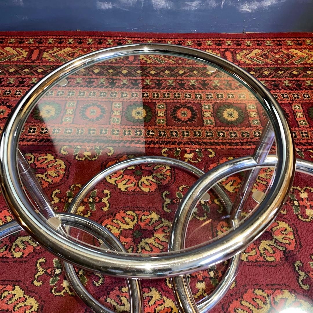 ミッドセンチュリー　ラウンドテーブル　スペースエイジ　 ガラス製3段テーブル