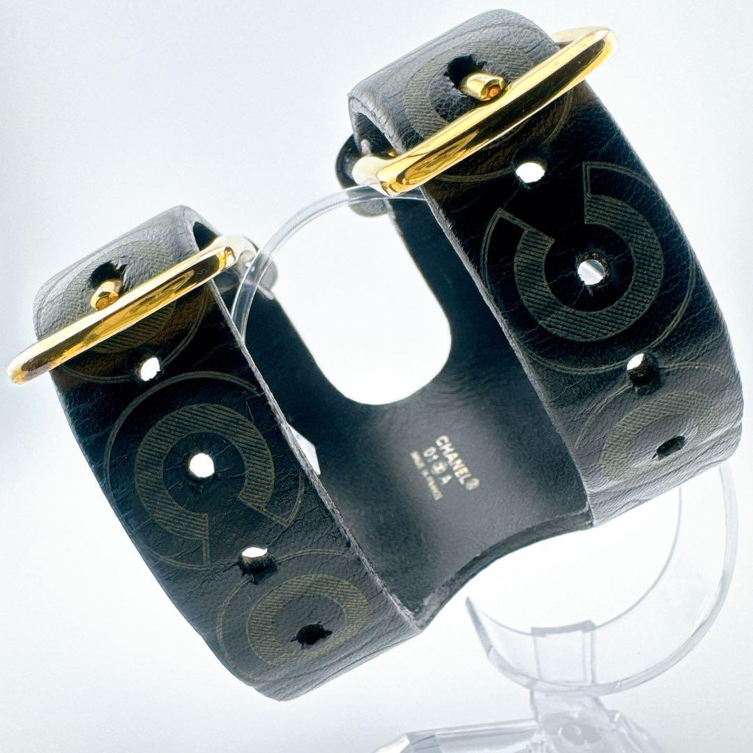 希少 シャネル COCO バングル ブレスレット ヴィンテージ レザー ロゴ