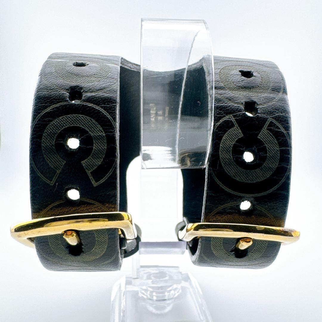 希少 シャネル COCO バングル ブレスレット ヴィンテージ レザー ロゴ