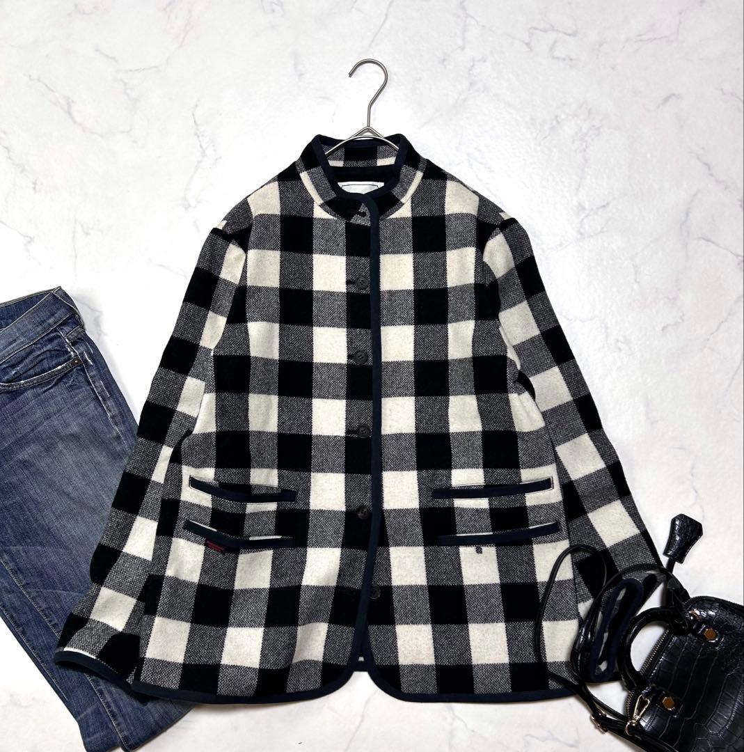 マドモアゼルノンノン ウールチェック ノーカラージャケット ウールコート日本製