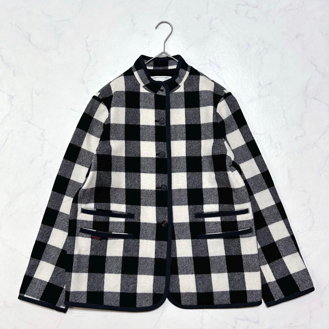 マドモアゼルノンノン ウールチェック ノーカラージャケット ウールコート日本製