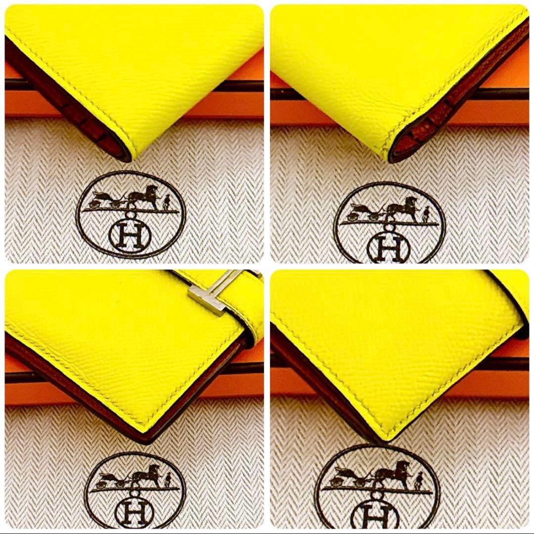 HERMES ベアンコンパクト ヴォーエプソン イエロー　折財布 国内正規品✨