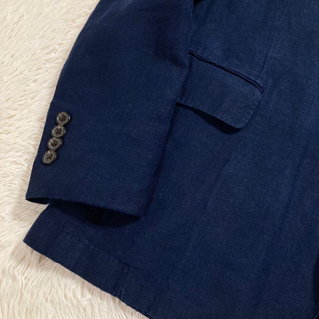 美品 ポロラルフローレン テーラードジャケット ブレザー 紺ブレ リネン 麻