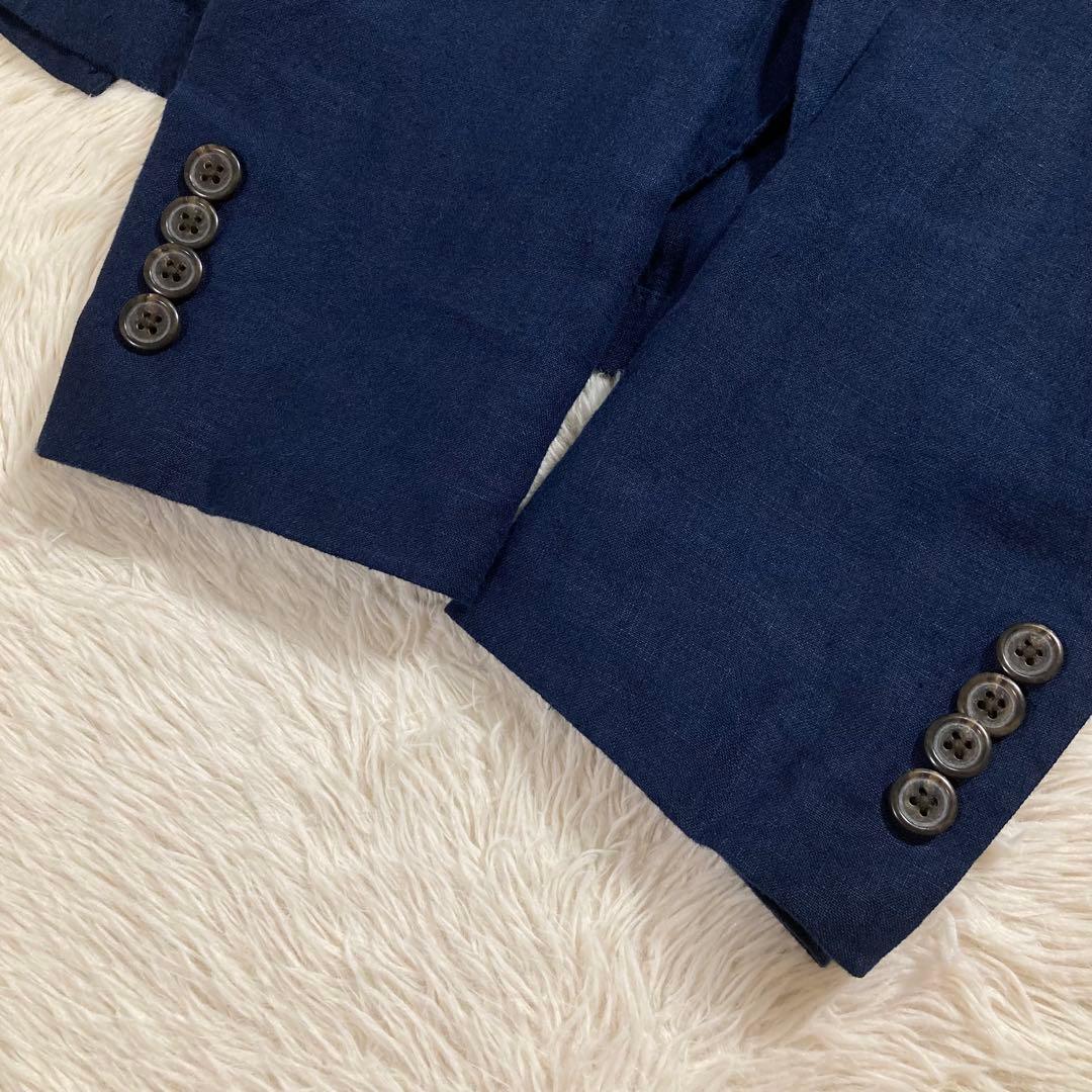 美品 ポロラルフローレン テーラードジャケット ブレザー 紺ブレ リネン 麻