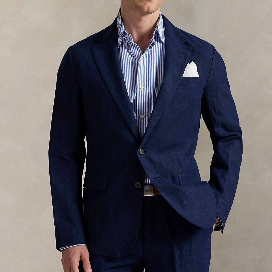 美品 ポロラルフローレン テーラードジャケット ブレザー 紺ブレ リネン 麻