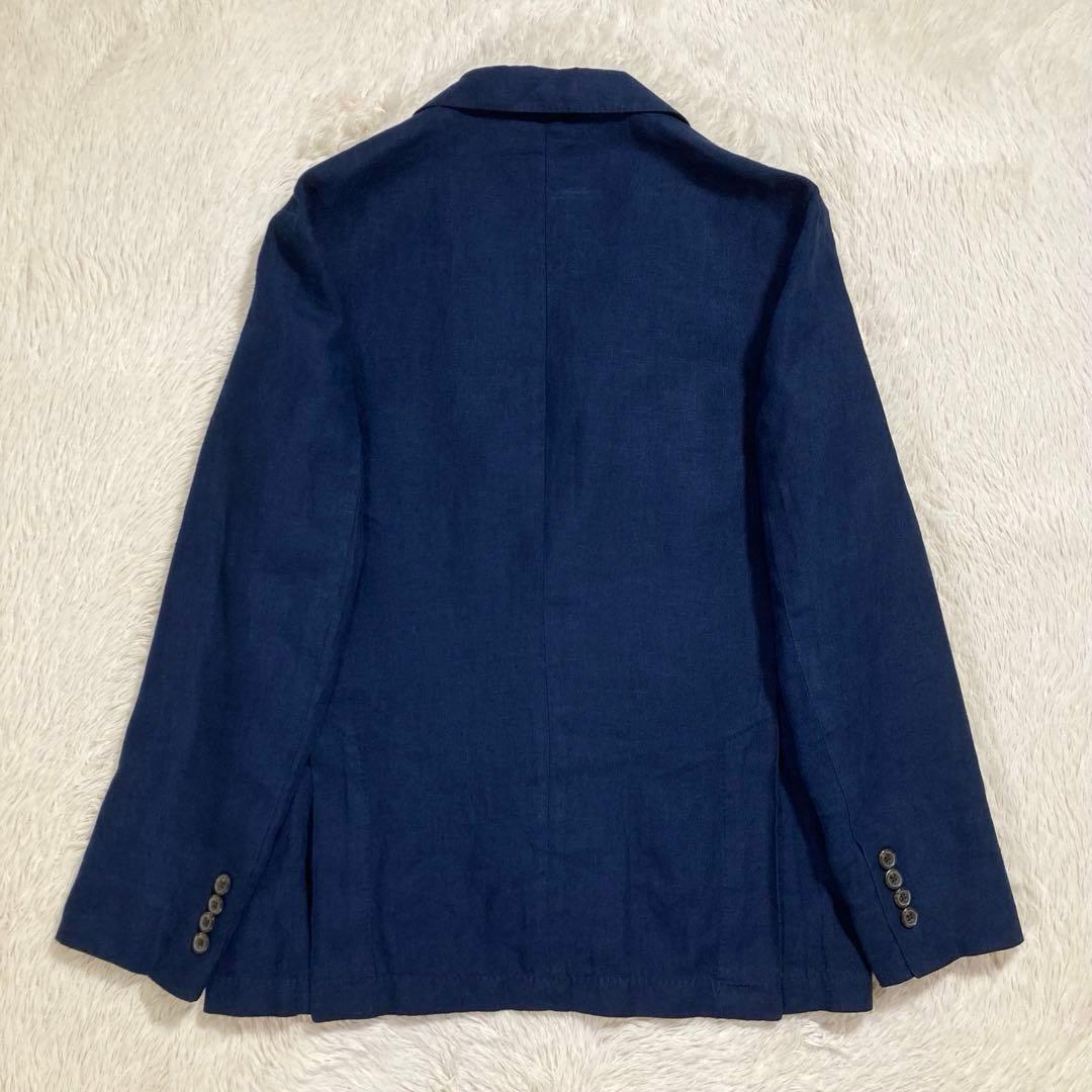 美品 ポロラルフローレン テーラードジャケット ブレザー 紺ブレ リネン 麻