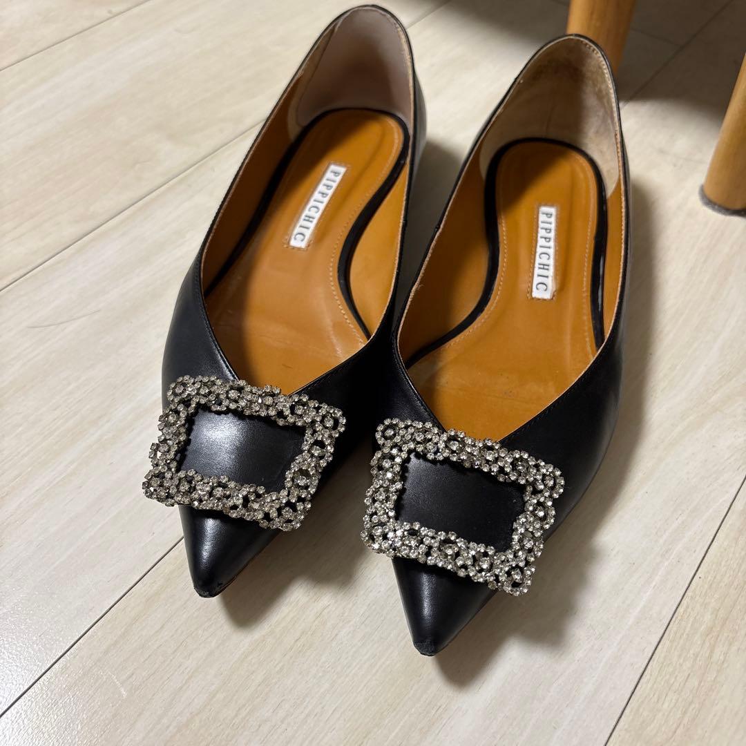新品PIPPICHIC　ビジューフラットパンプス　37.5 24.5cm