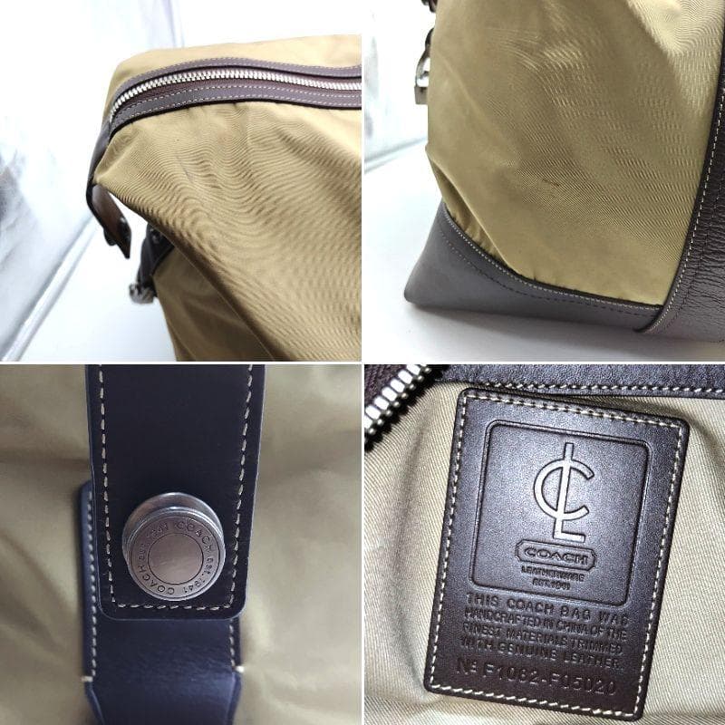 コーチ ボストンバッグ 2way 大容量 ナイロン×レザー 南京錠 チャーム