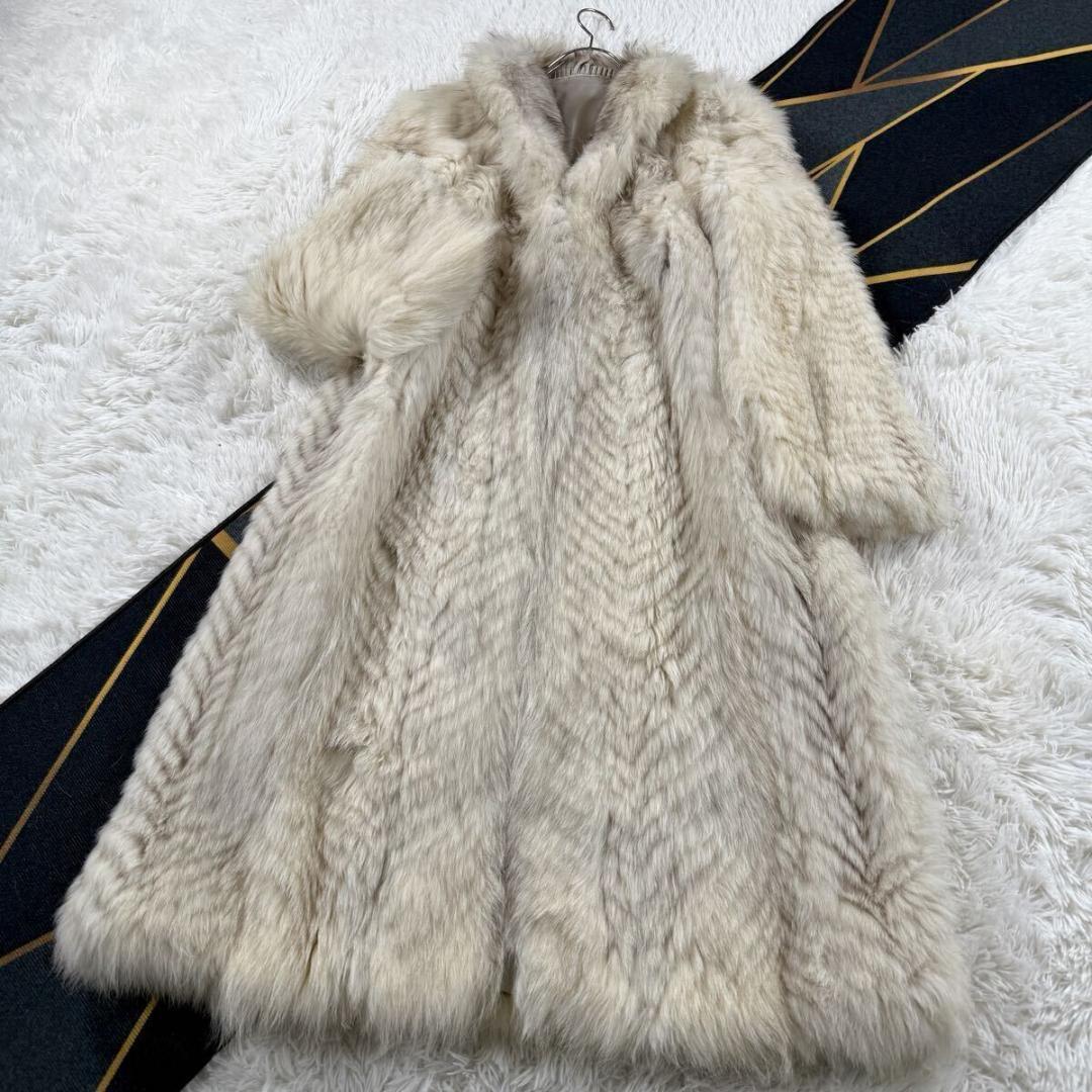 総丈118㎝ ブルーフォックス ファーコート 本毛皮 ロング XXL AA254