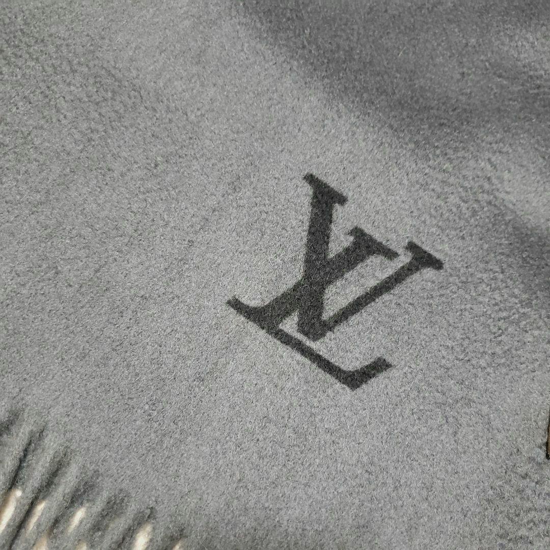 ルイヴィトン メンズ カシミヤ100％ ワンポイントロゴマフラー グレー