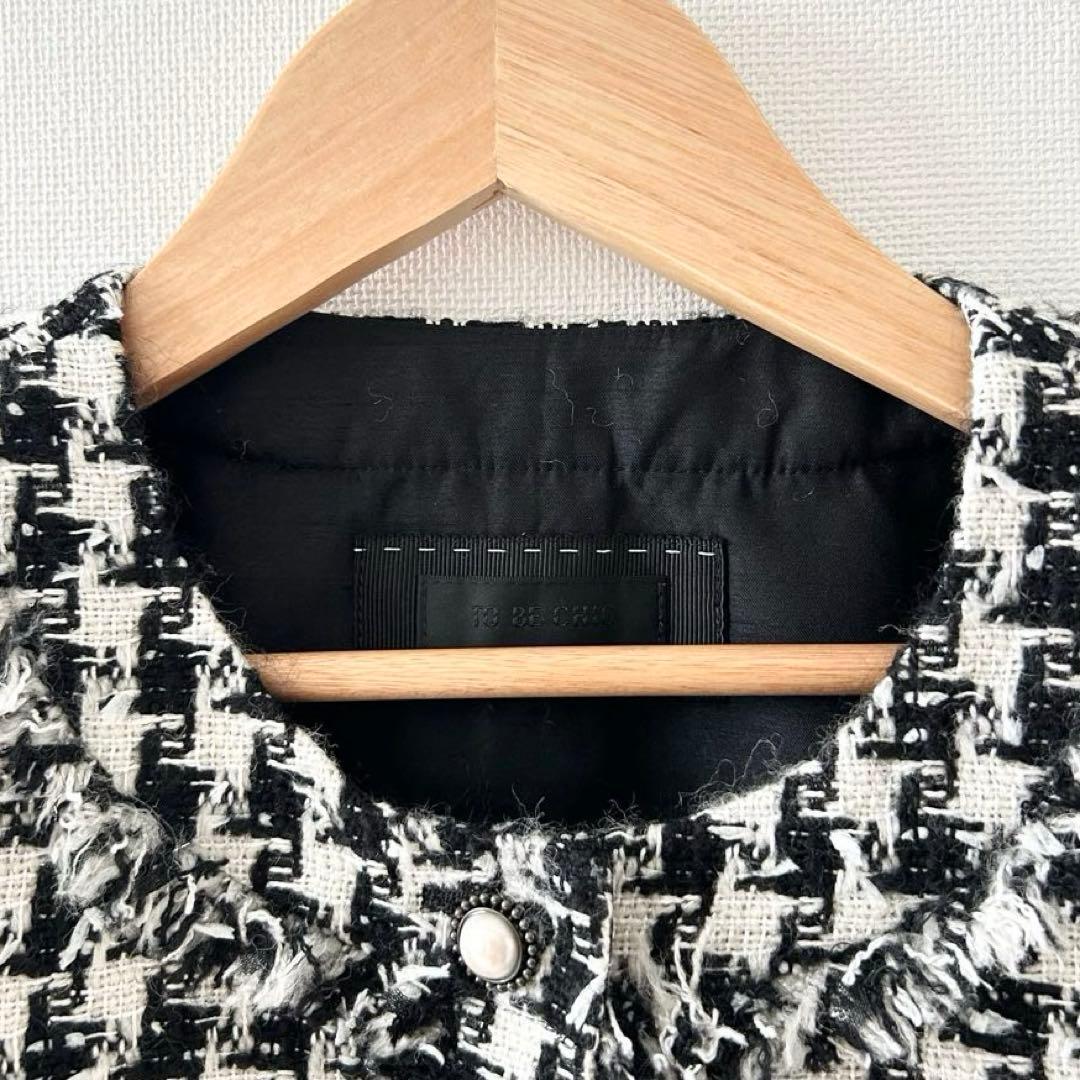 TO BE CHIC ハウンドトゥースツイードノーカラー ロングジャケット