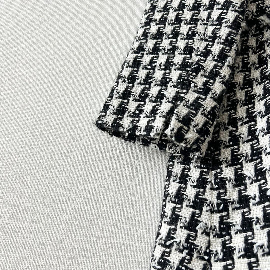 TO BE CHIC ハウンドトゥースツイードノーカラー ロングジャケット