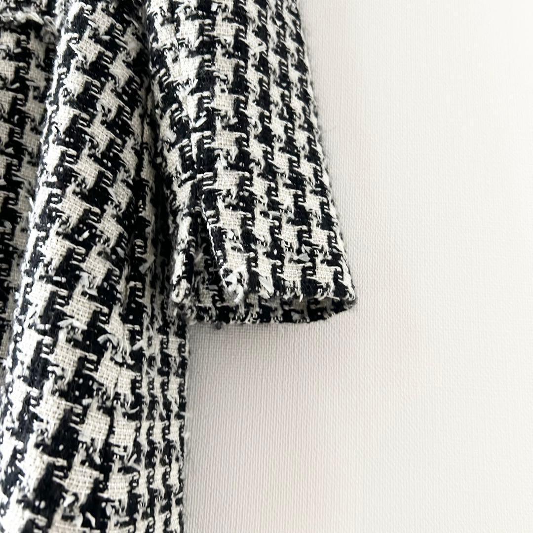 TO BE CHIC ハウンドトゥースツイードノーカラー ロングジャケット