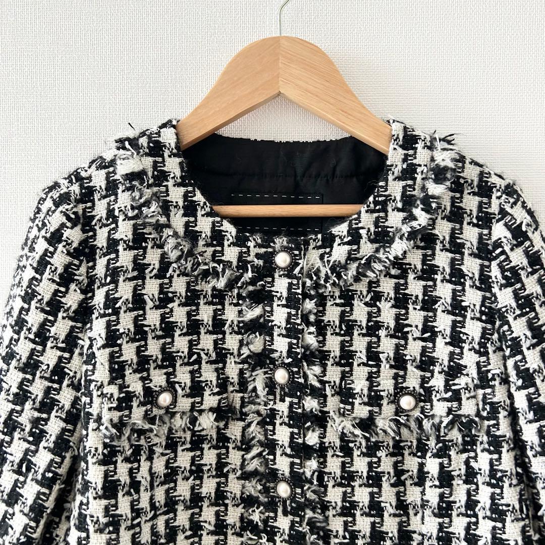 TO BE CHIC ハウンドトゥースツイードノーカラー ロングジャケット