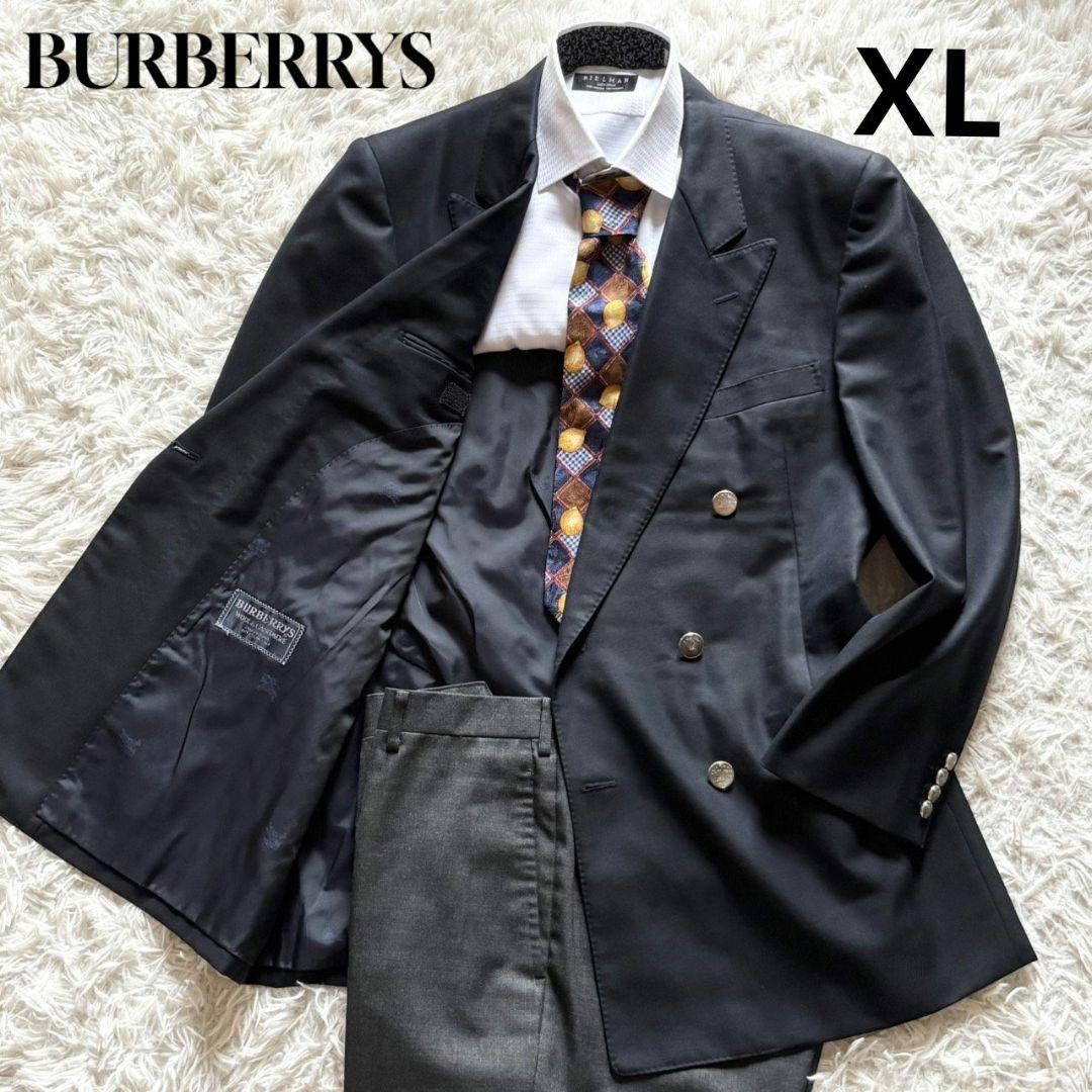 美品 バーバリーズ スーツ セットアップ 金ボタン ダブル カシミヤ混