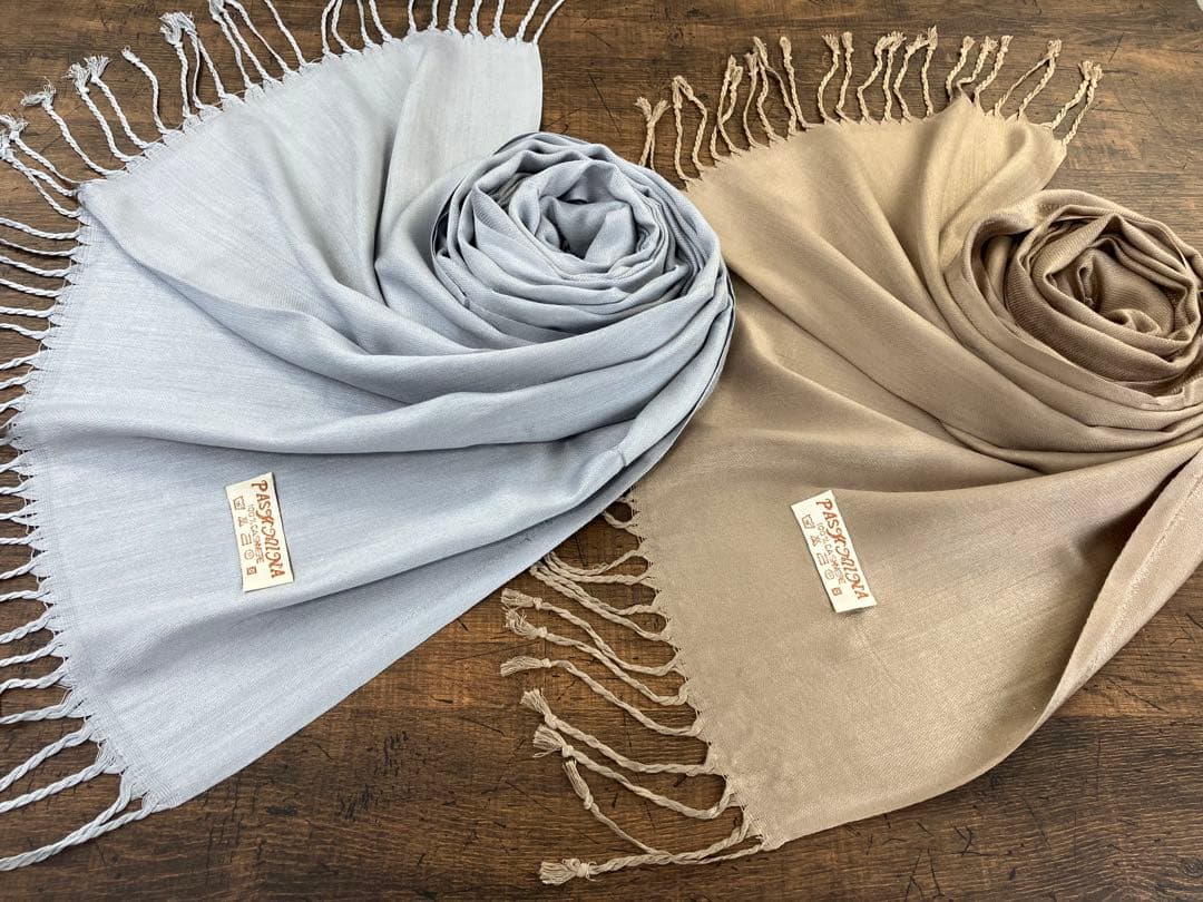 アウトレット2点セット パシュミナ 無地 大判 ストール ゴールド＆オレンジ