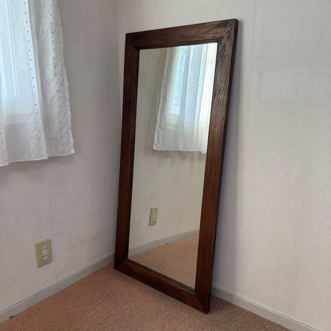 【送料込•売り切り価格】鏡 姿見 壁掛けウォールミラー ヴィンテージ ブラウン