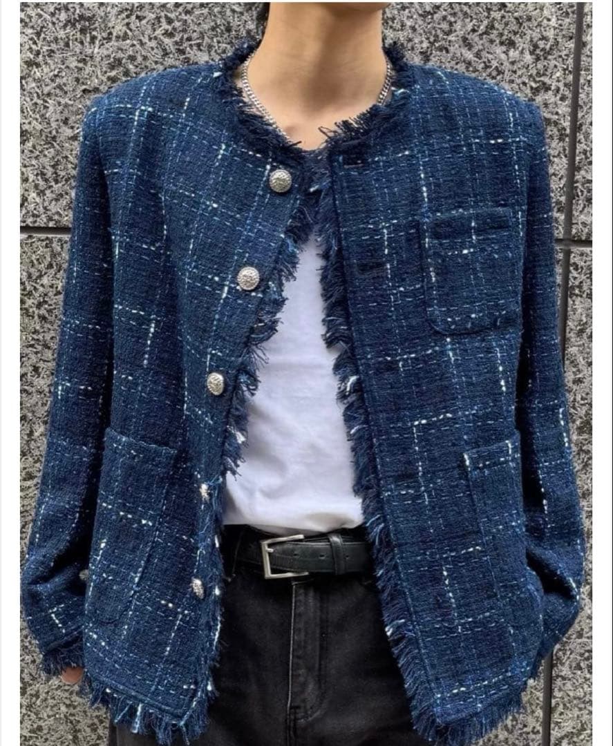 ALUDE 松島聡 着用 blue check tweed jacket