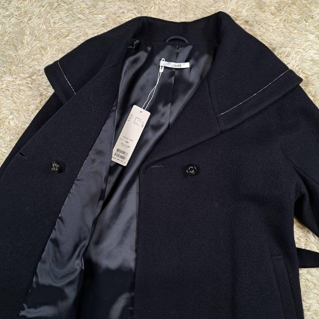 未使用品　blancvert ロングコート　ベルト　ビッグカラー　ネイビー