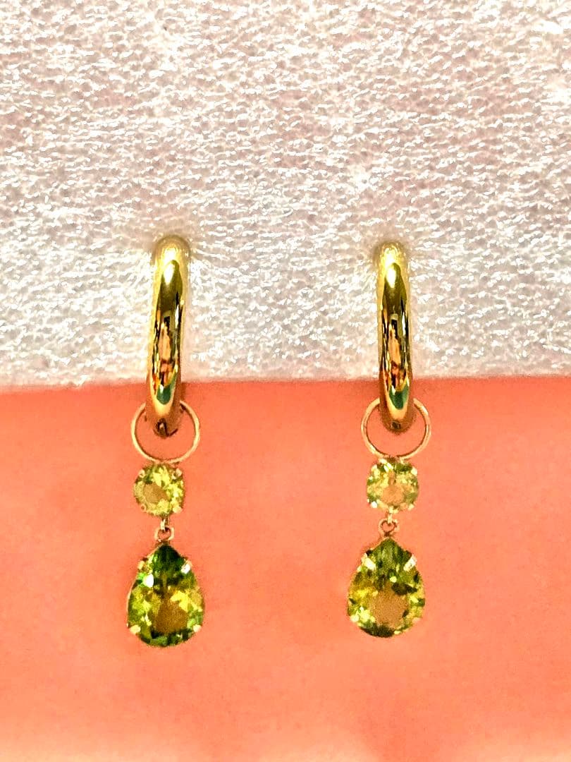 (最終‼️)K18YG⭐ペリドットダングルチャーム(ピアリング、ピアス両側)