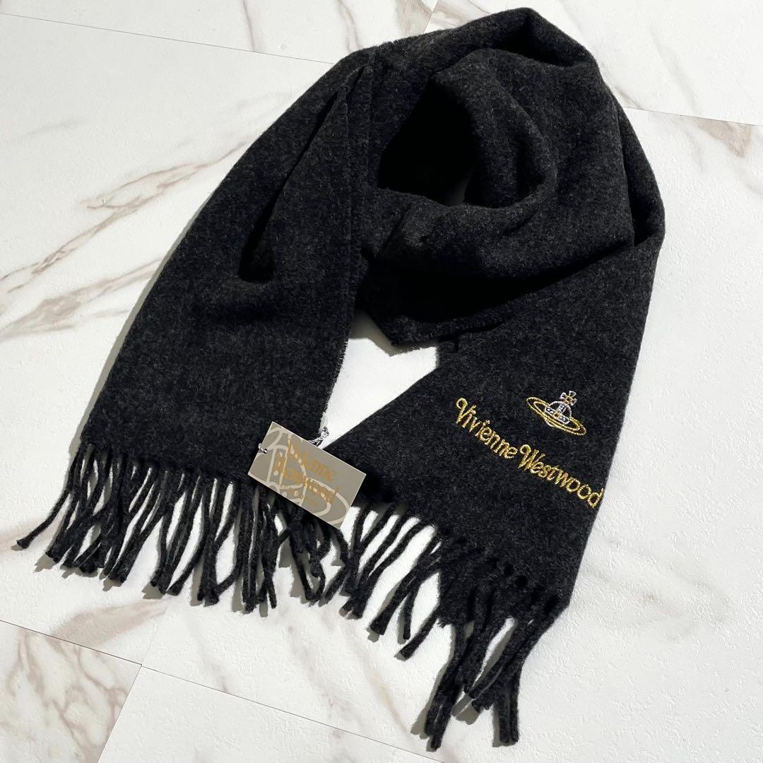 【未使用品】ヴィヴィアンウエストウッド マフラー オーブ刺繍 ウール 男女兼用