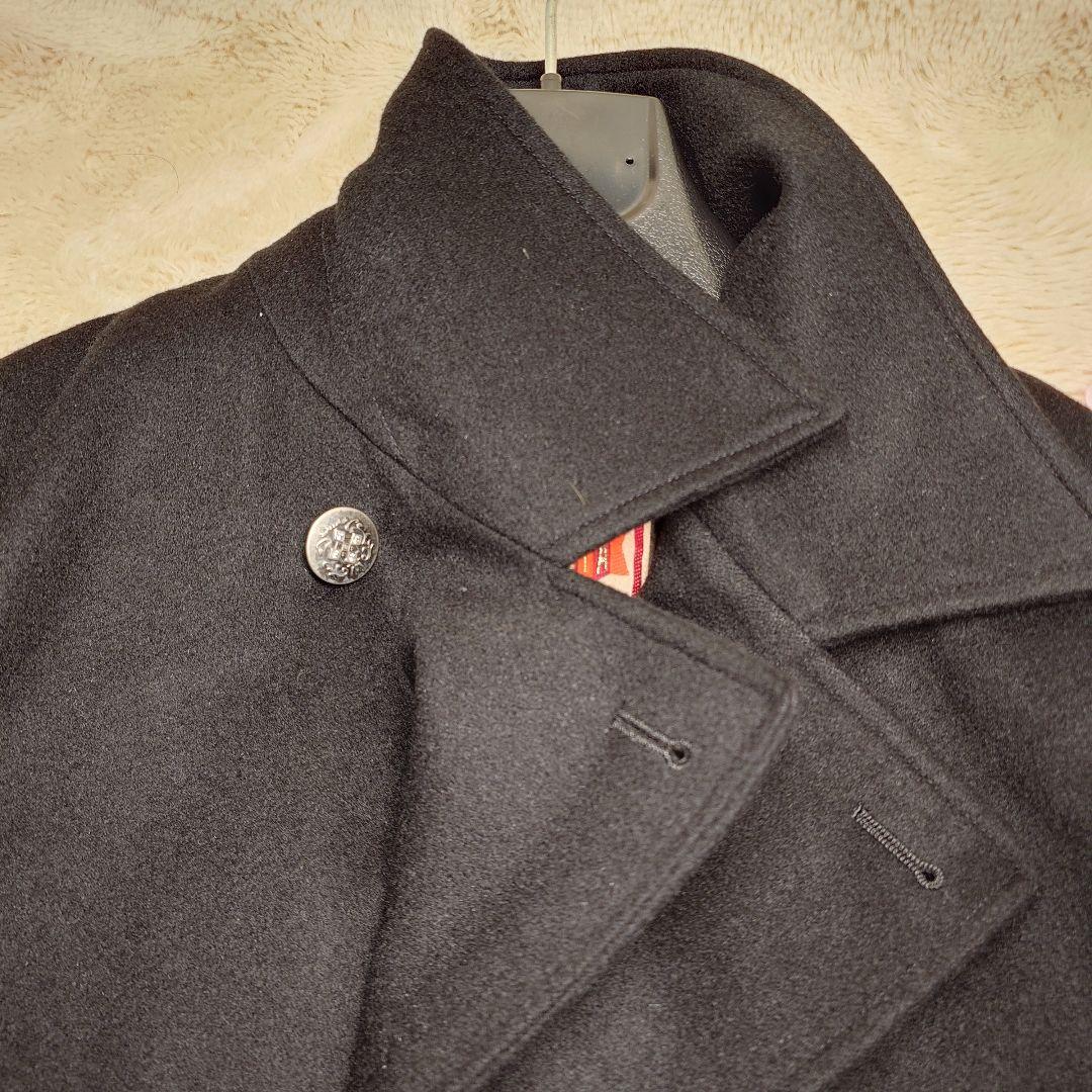 バラクータ アンゴラ混 ダブルブレスト ピーコートブラック ミドル丈