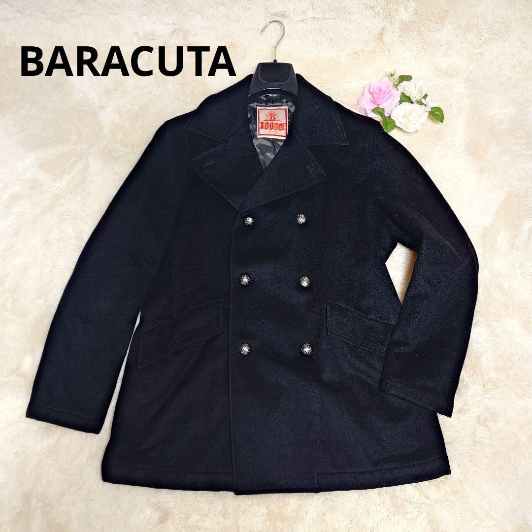バラクータ アンゴラ混 ダブルブレスト ピーコートブラック ミドル丈