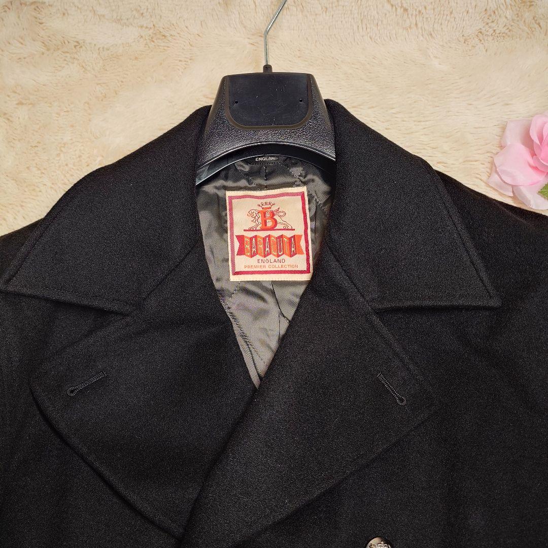 バラクータ アンゴラ混 ダブルブレスト ピーコートブラック ミドル丈