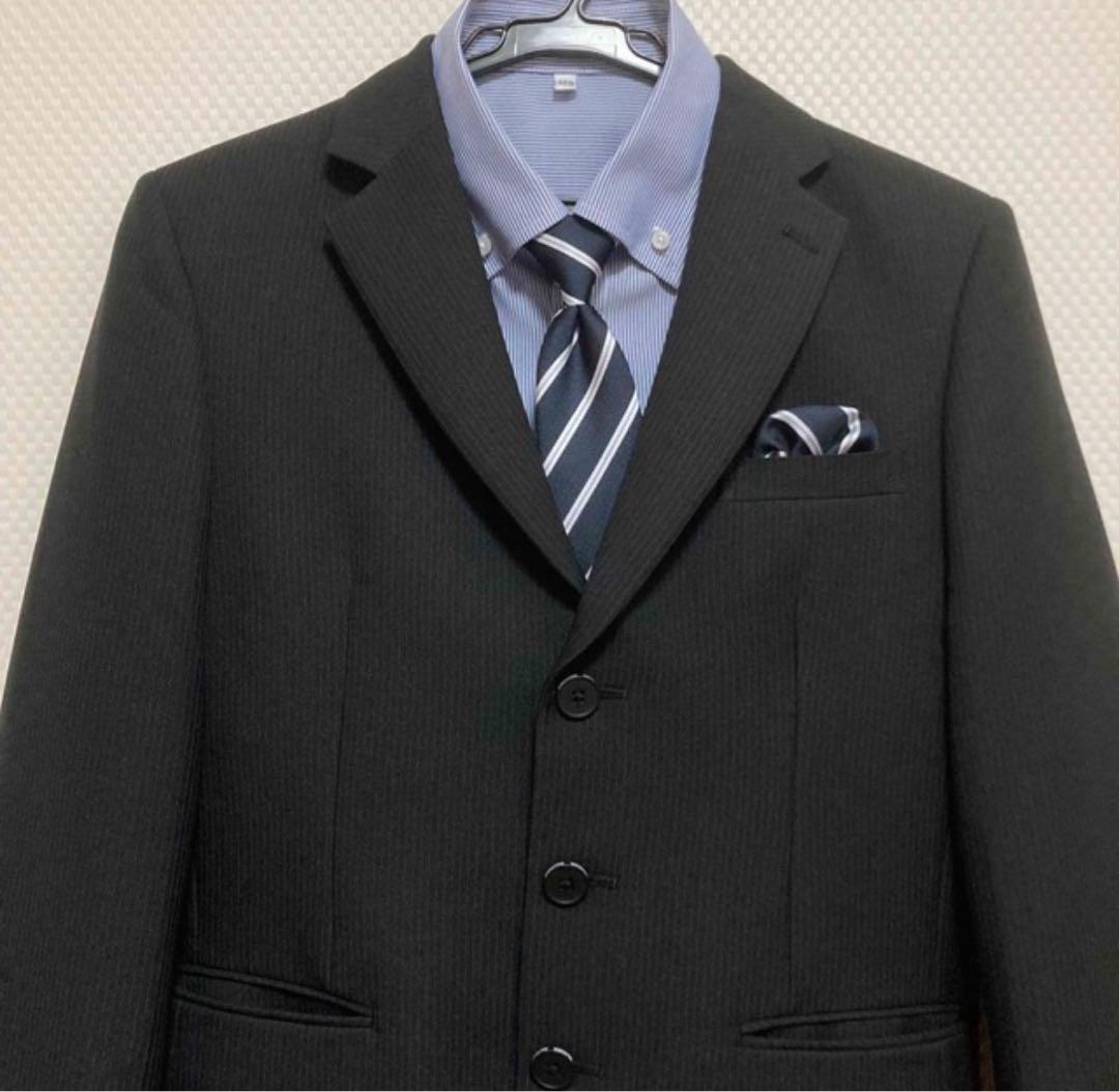 170cm ワンダーファクトリー　フォーマルスーツ　ブラックストライプ　卒業式