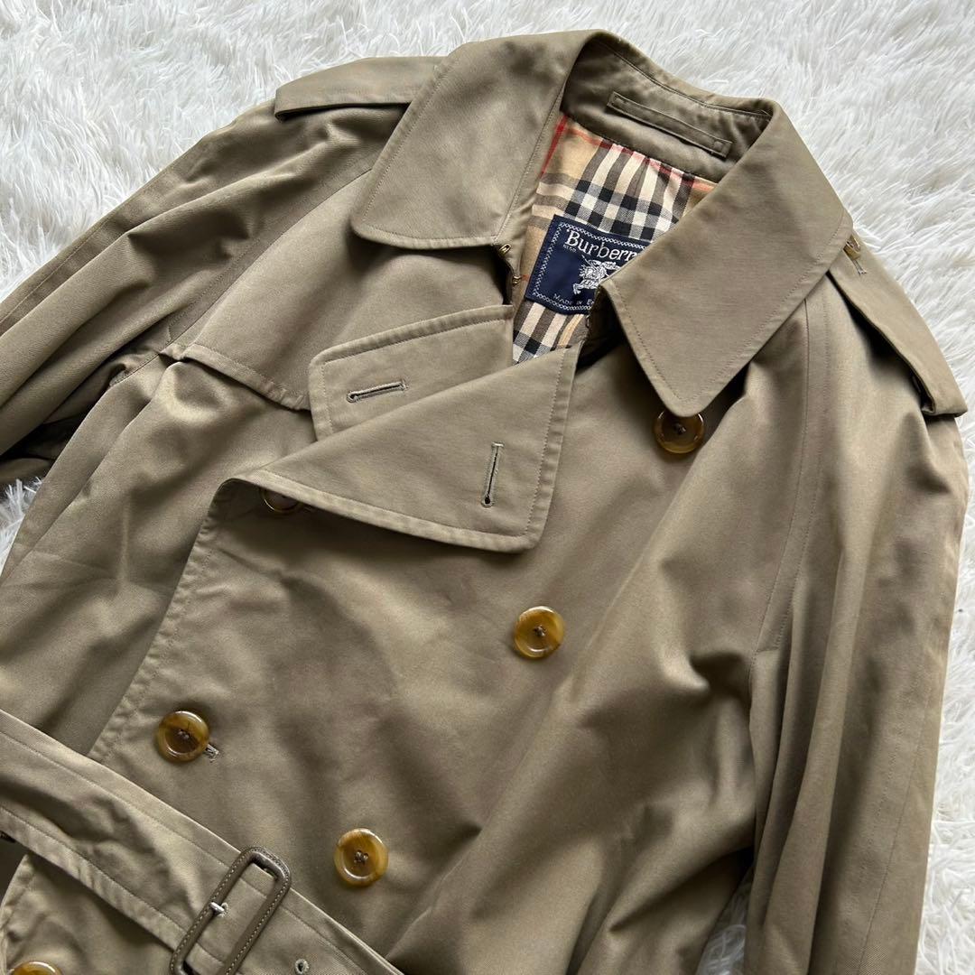 【美品】バーバリー　トレンチコート　ロング丈　ベルト完備　カーキ　メンズ　L相当