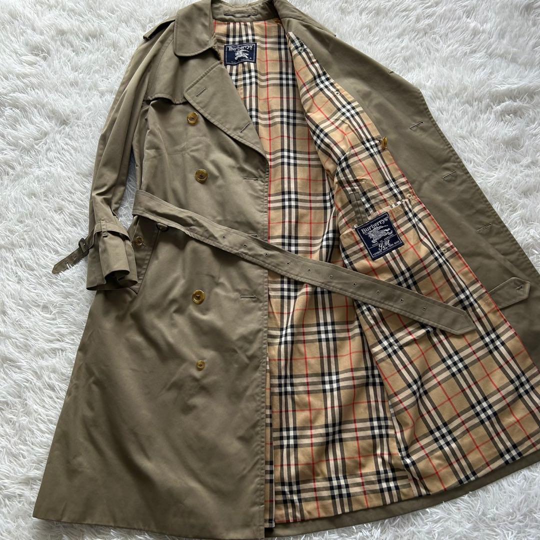 【美品】バーバリー　トレンチコート　ロング丈　ベルト完備　カーキ　メンズ　L相当