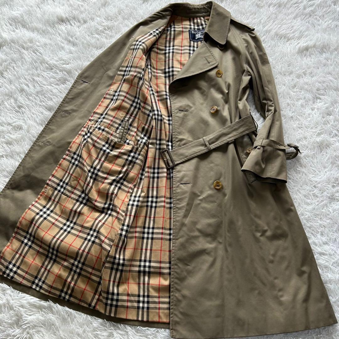 【美品】バーバリー　トレンチコート　ロング丈　ベルト完備　カーキ　メンズ　L相当