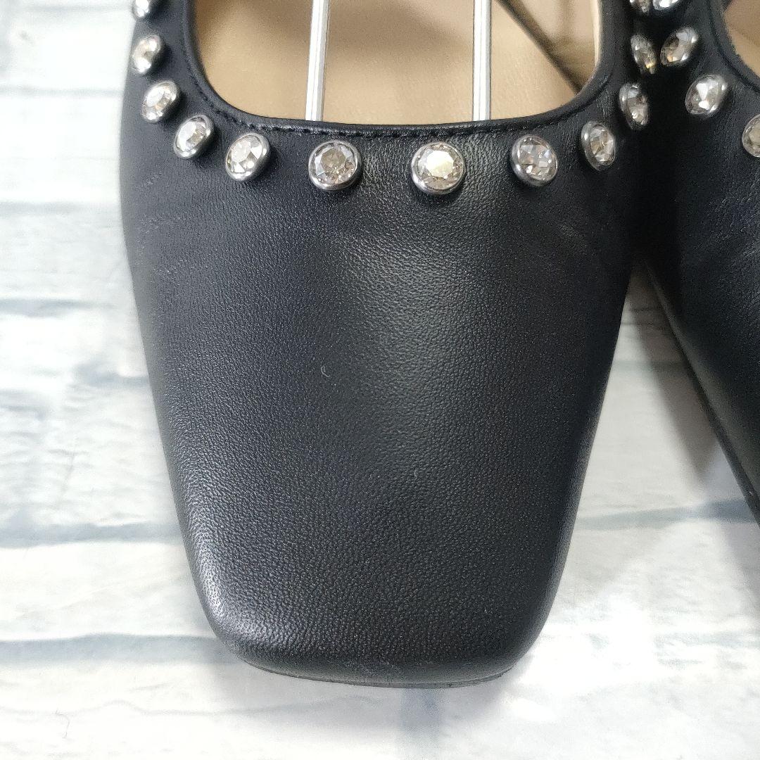 美品✨ジミーチュウ　レザーフラットパンプス　ビジューストラップ　黒　37