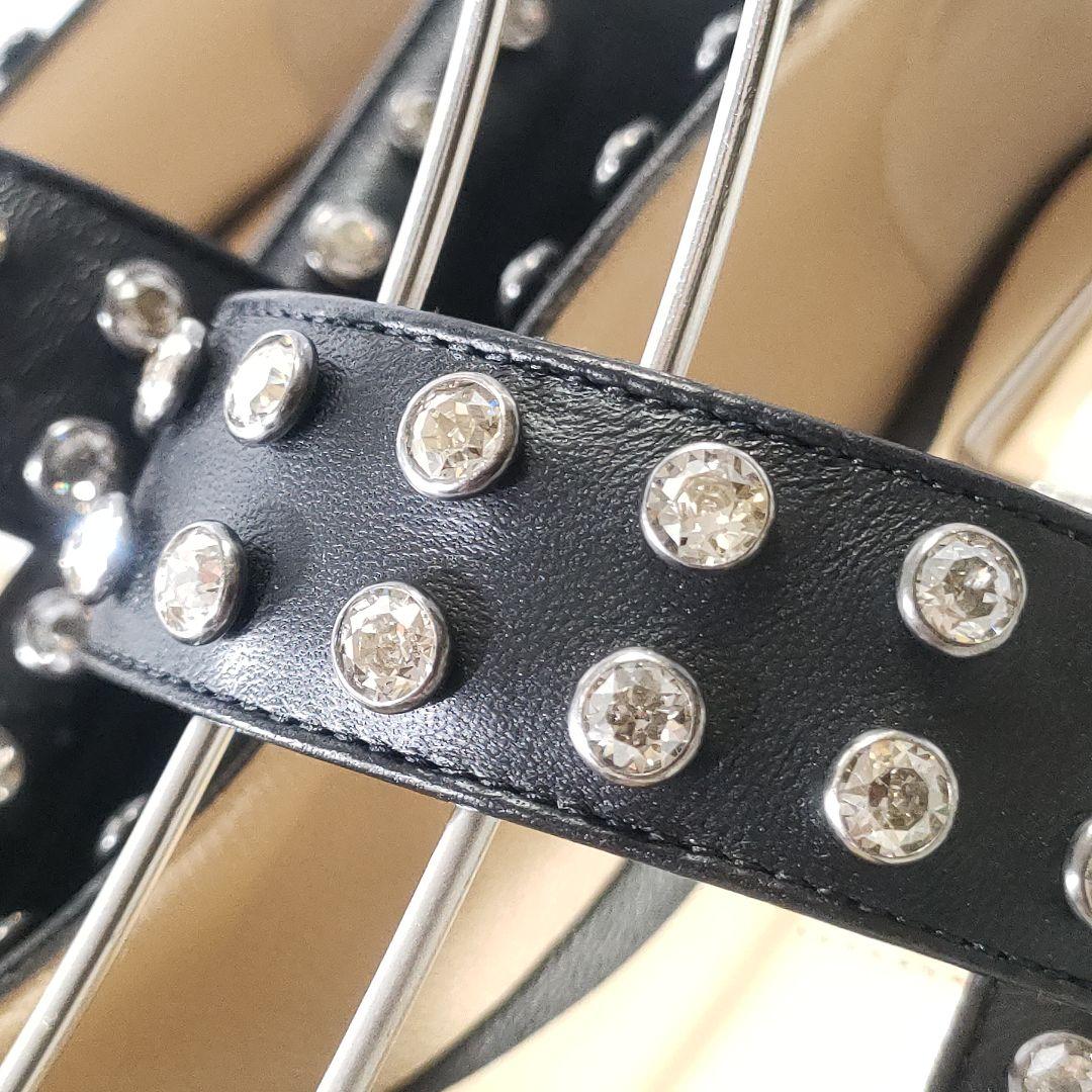 美品✨ジミーチュウ　レザーフラットパンプス　ビジューストラップ　黒　37