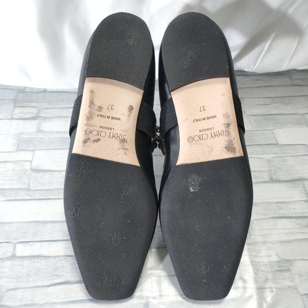 美品✨ジミーチュウ　レザーフラットパンプス　ビジューストラップ　黒　37