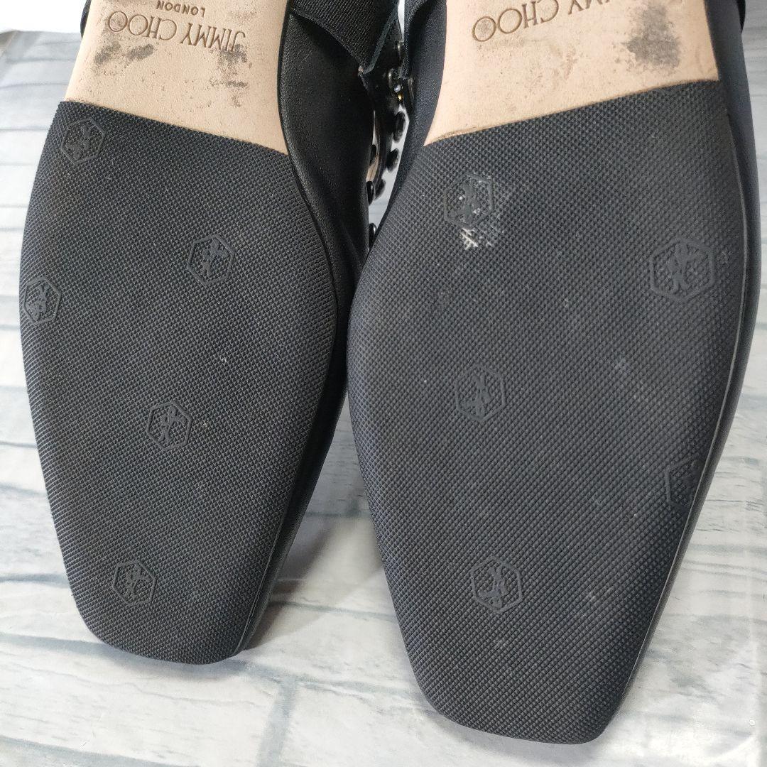 美品✨ジミーチュウ　レザーフラットパンプス　ビジューストラップ　黒　37