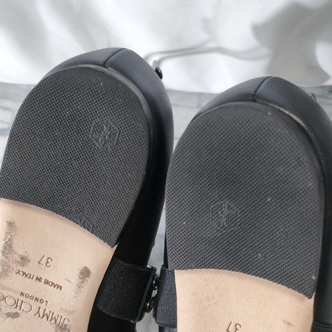 美品✨ジミーチュウ　レザーフラットパンプス　ビジューストラップ　黒　37