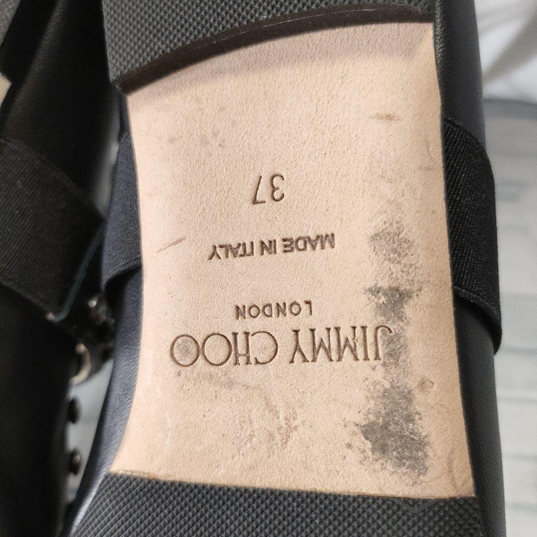 美品✨ジミーチュウ　レザーフラットパンプス　ビジューストラップ　黒　37