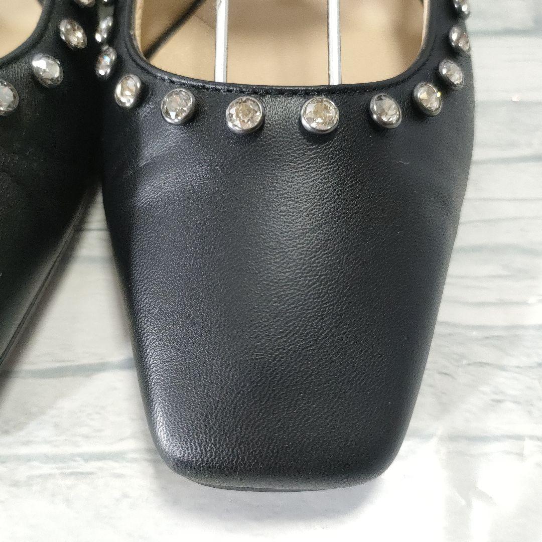 美品✨ジミーチュウ　レザーフラットパンプス　ビジューストラップ　黒　37