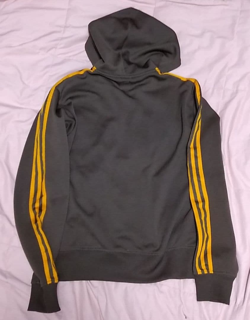 アディダス ジャージ生地 フルジップパーカー 茶色×オレンジ線 O（LL）