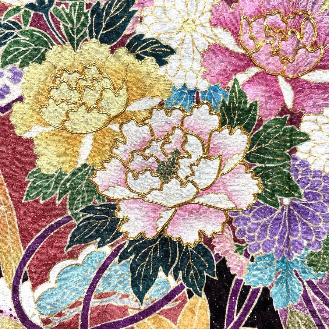 振袖　金駒刺繍　金通し　金彩　熨斗　八重桜　牡丹　成人式　着物　101b d