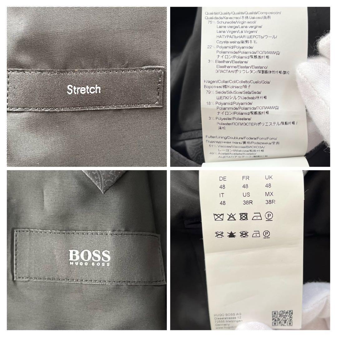 【ヒューゴボス】テーラードジャケット 48 L相当　黒 ピークドラペル シングル