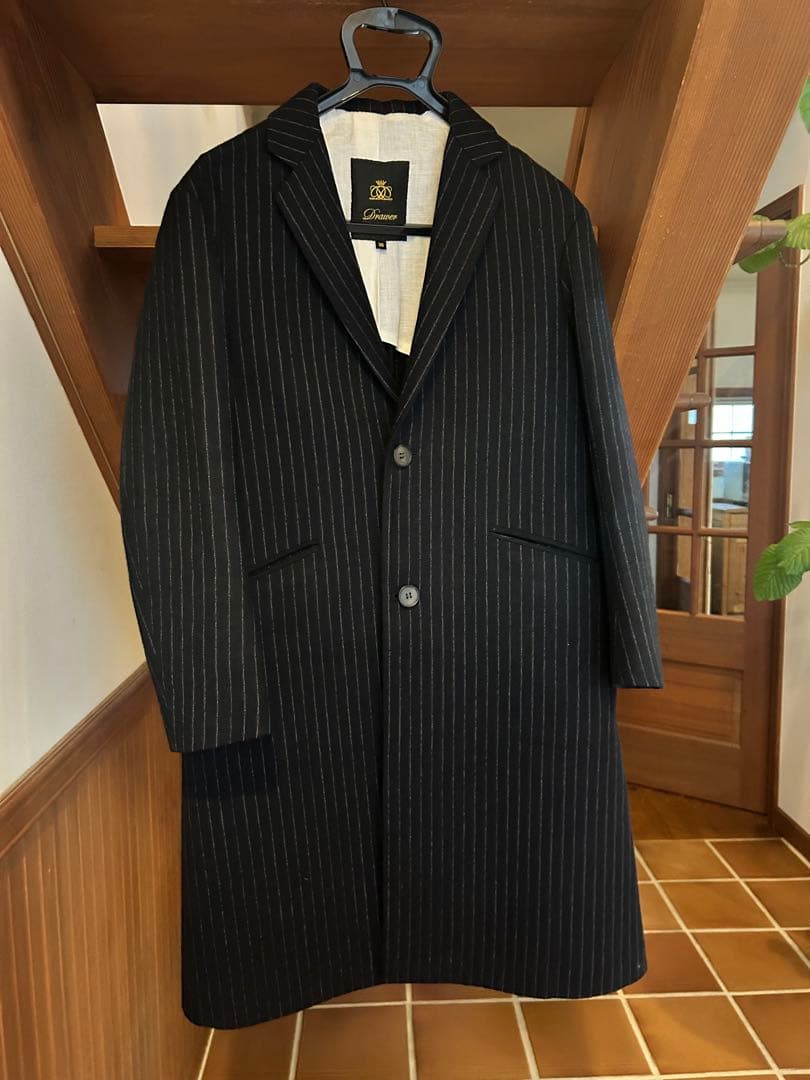 Drawer ストライプ ブラック チェスターコート 36