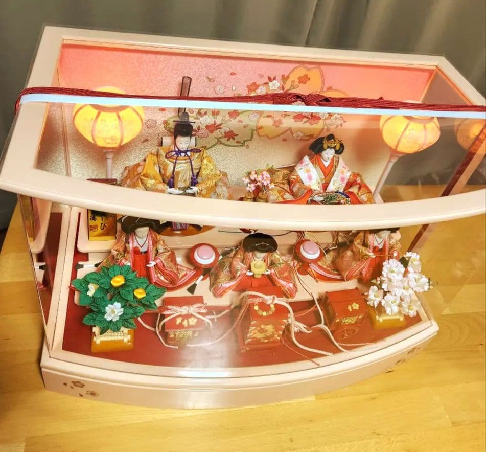送料込✧* 雛人形 吉徳 五人飾り オルゴール・ ガラスケース 定価約7万