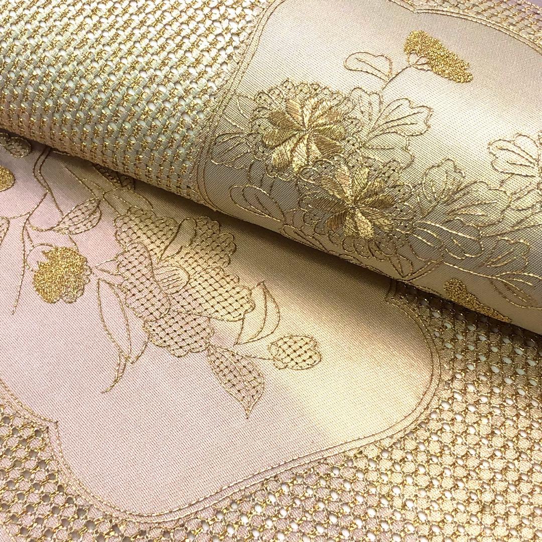 袋帯 総刺繍 汕頭刺繍 金糸刺繍 多様な花模様 グラデーション KO-1041