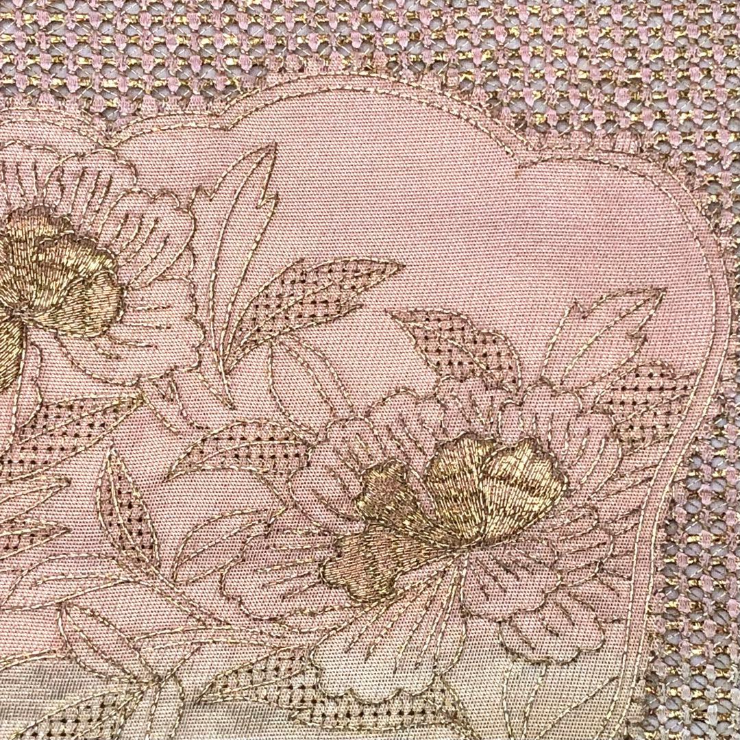 袋帯 総刺繍 汕頭刺繍 金糸刺繍 多様な花模様 グラデーション KO-1041