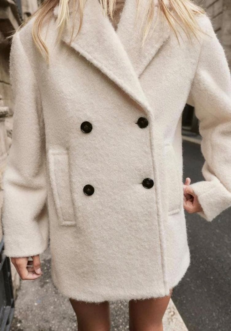 Sサイズ／ZARA／ブークレダブルブレストミディ丈コート