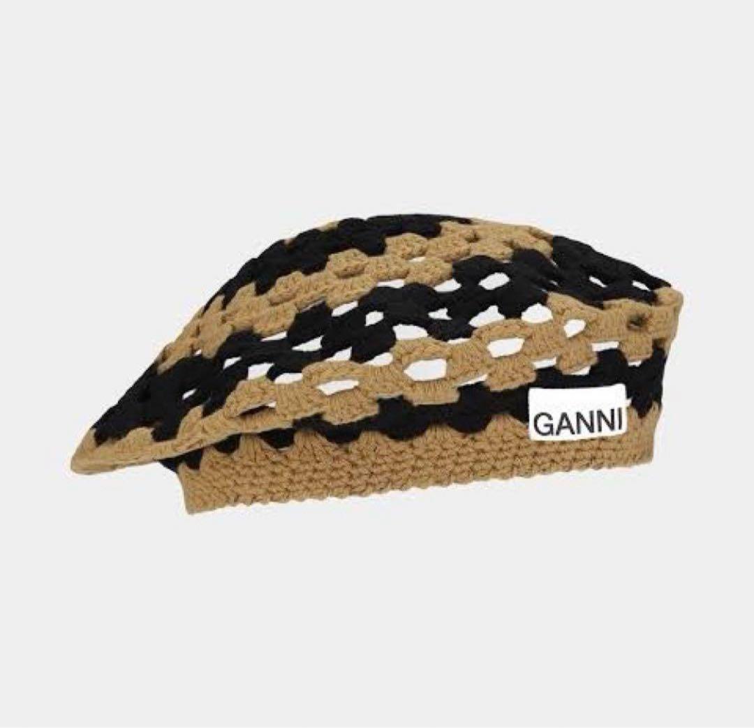 GANNI ベレー帽 ベージュ/ブラック