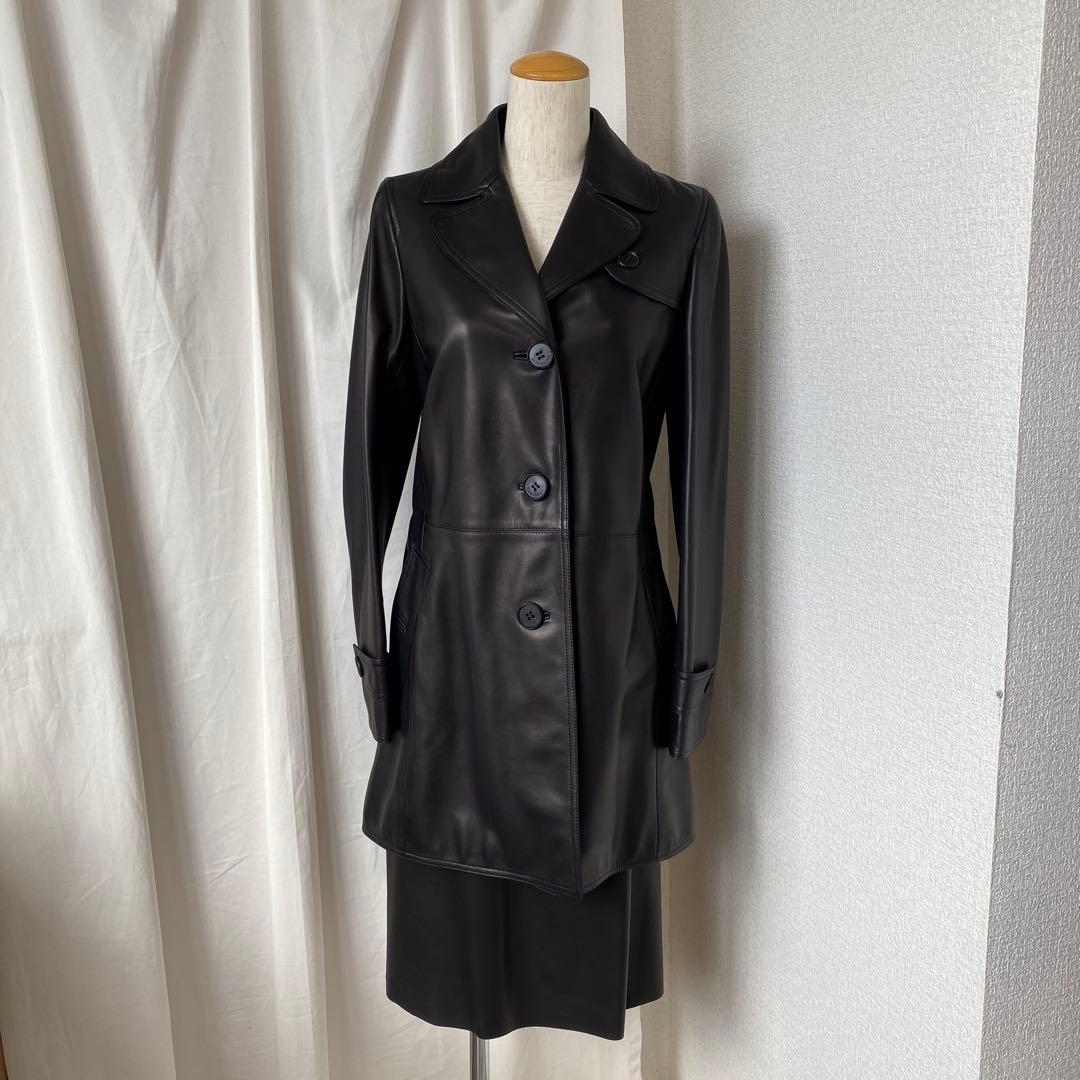 バーバリー ロンドン ラムレザー トレンチコート スカート 2点セット
